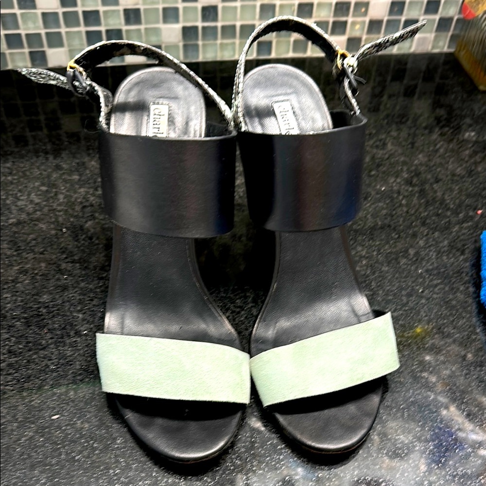 Charles David.  Black and light blue Sandals